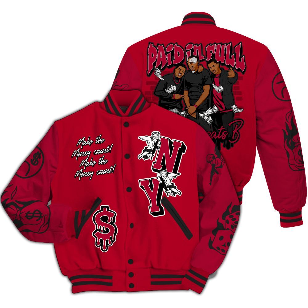 Varsity Jacket To Match Air Foamposite Pro Gym Red - Paid In Full Money Graphic Varsity Jacket All Over Print