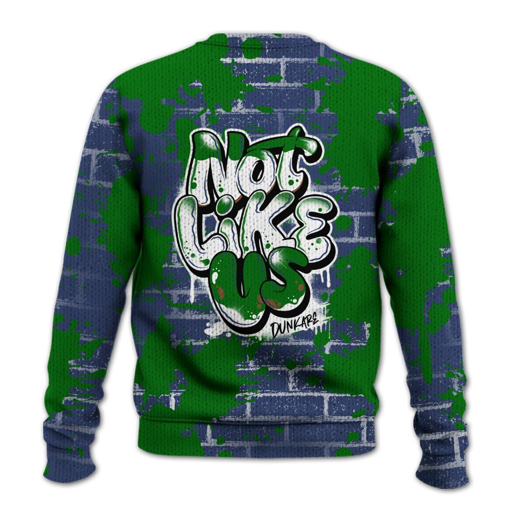Knitted Sweater To Match Midnight Navy 13s - None Like Us Graphic Brick Art