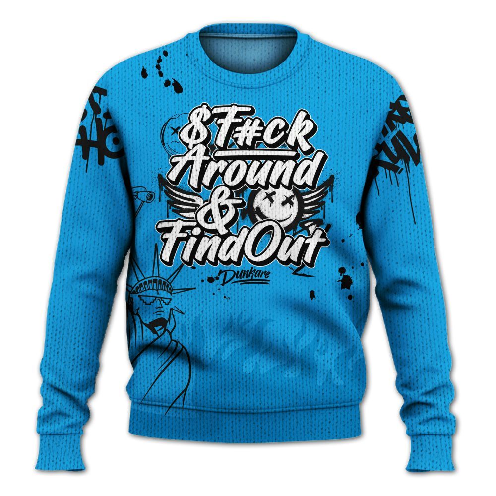 Knitted Sweater To Match Black University Blue 2022 13s - Graphic Fck Around Find Out