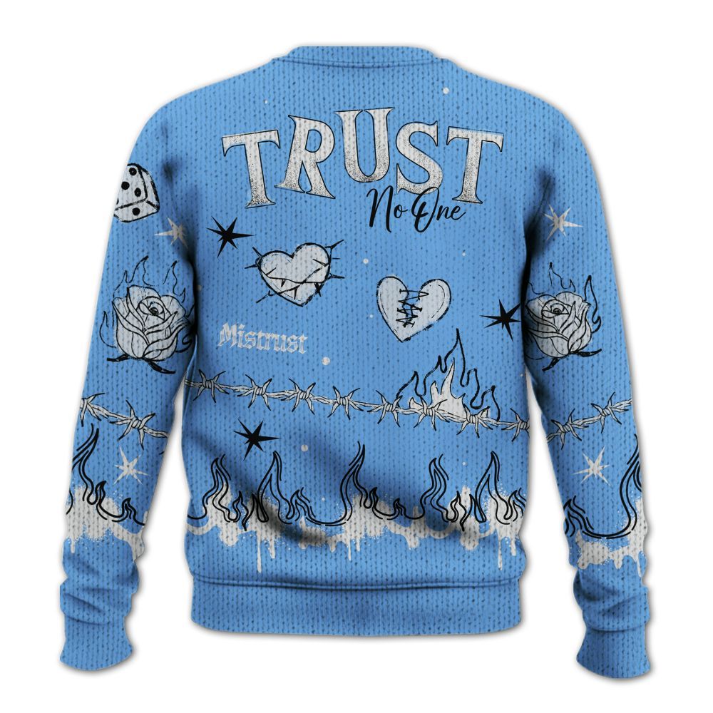Knitted Sweater To Match University Blue 6s - Trust No One Snake-Bite Doodle Crayon