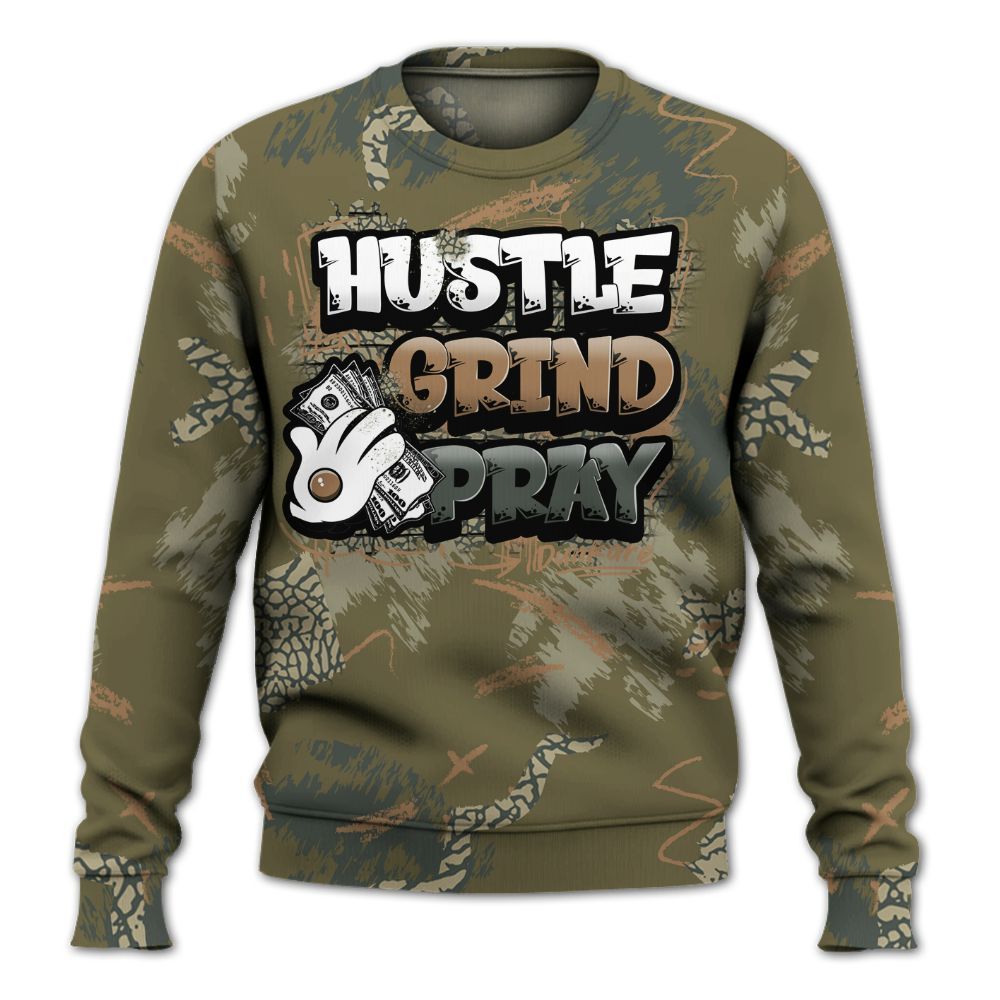 Sweatshirt To Match Retro Family Affair 3s - Hustle Grind Pray Graphic Street Style All Over Print