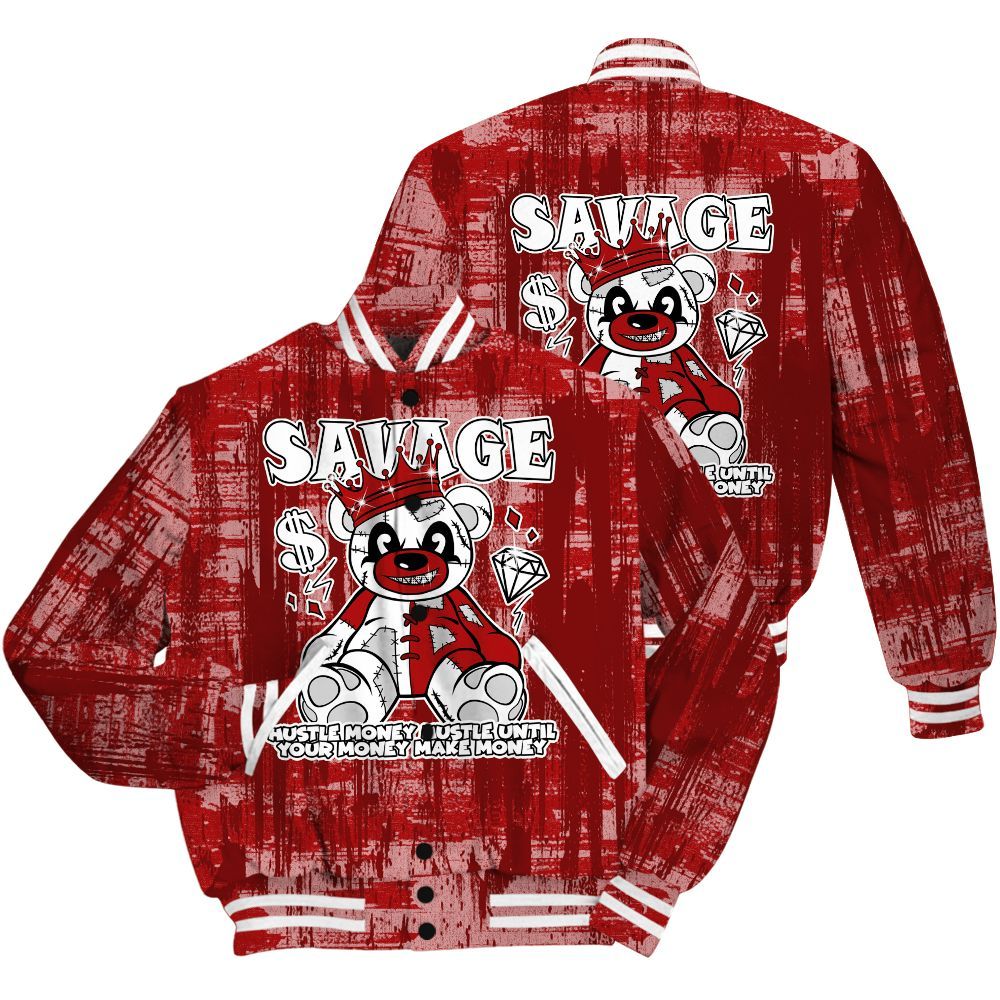 Varsity Jacket To Match Red Taxi 12s Shirt - Savages Bear Glitch Art All Over Print