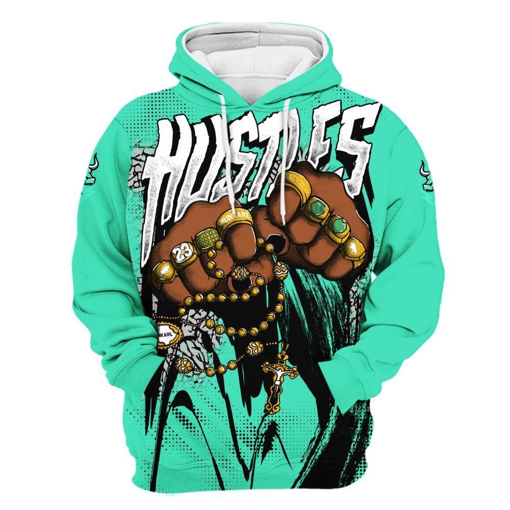 Hoodie To Match Black Green Glow 3s - Hustle Make Money Green Glow 3s All Over Print
