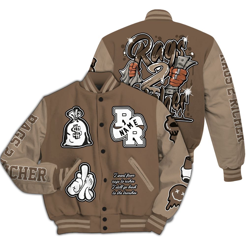 Varsity Jacket To Match Dark Mocha Jack - Rag 2 Rich Graphic Custom Name All Over Print