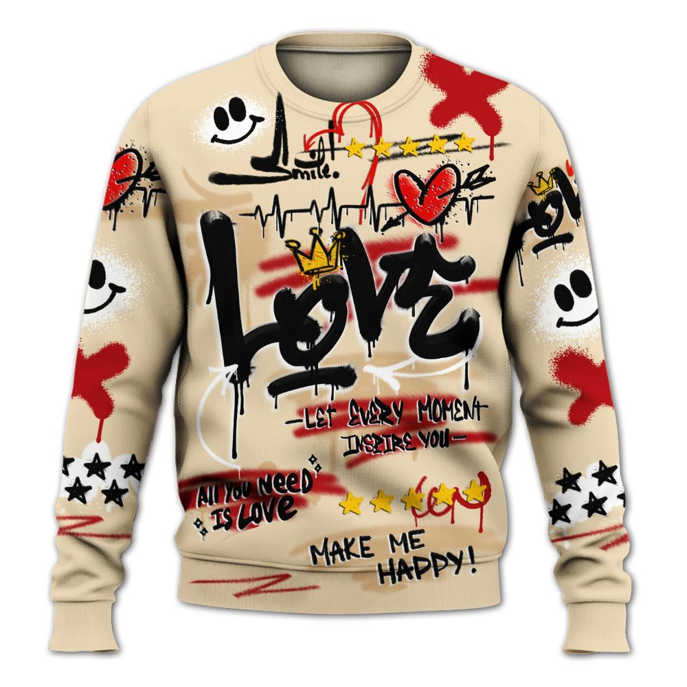 Sweatshirt To Match Dunk Low Strawberry Waffle - Happy Love Beats Graffiti Streetwear All Over Print