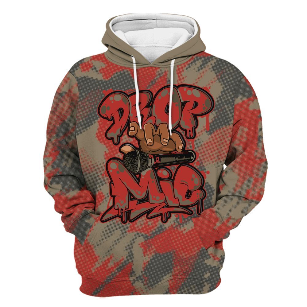 Hoodie To Match Olive 9s - Drop Mic Abstract All Over Print