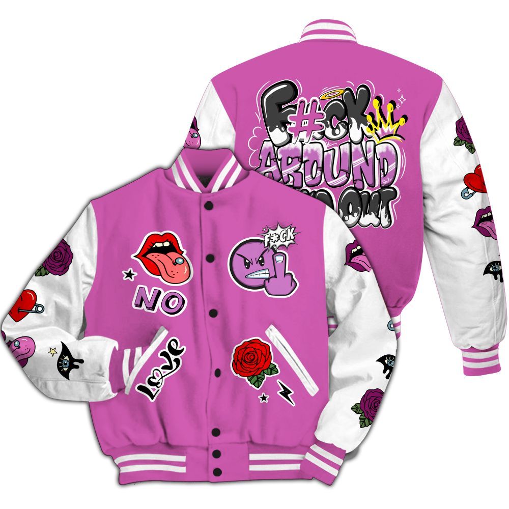 Varsity Jacket To Match Hyper Violet 4s - FK Around Find Out All Over Print