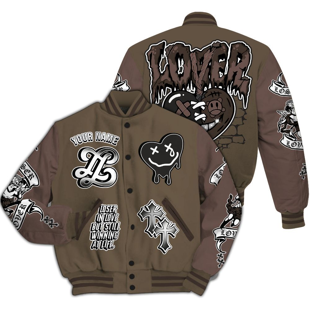 Varsity Jacket To Match AMM Dark Mocha 4s - Loser Lover All Over Print