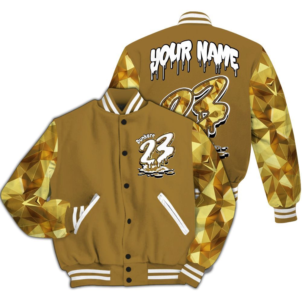 Varsity Jacket To Match NET Gold 4s - Custom Name 23 Drip All Over Print