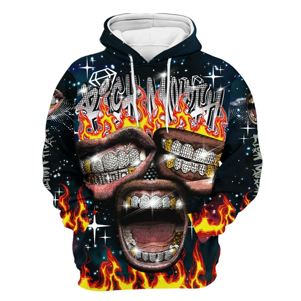 Hoodie To Match Air Foamposite One Galaxy - Rich Mouth Fire Rap Retro 90s All Over Print