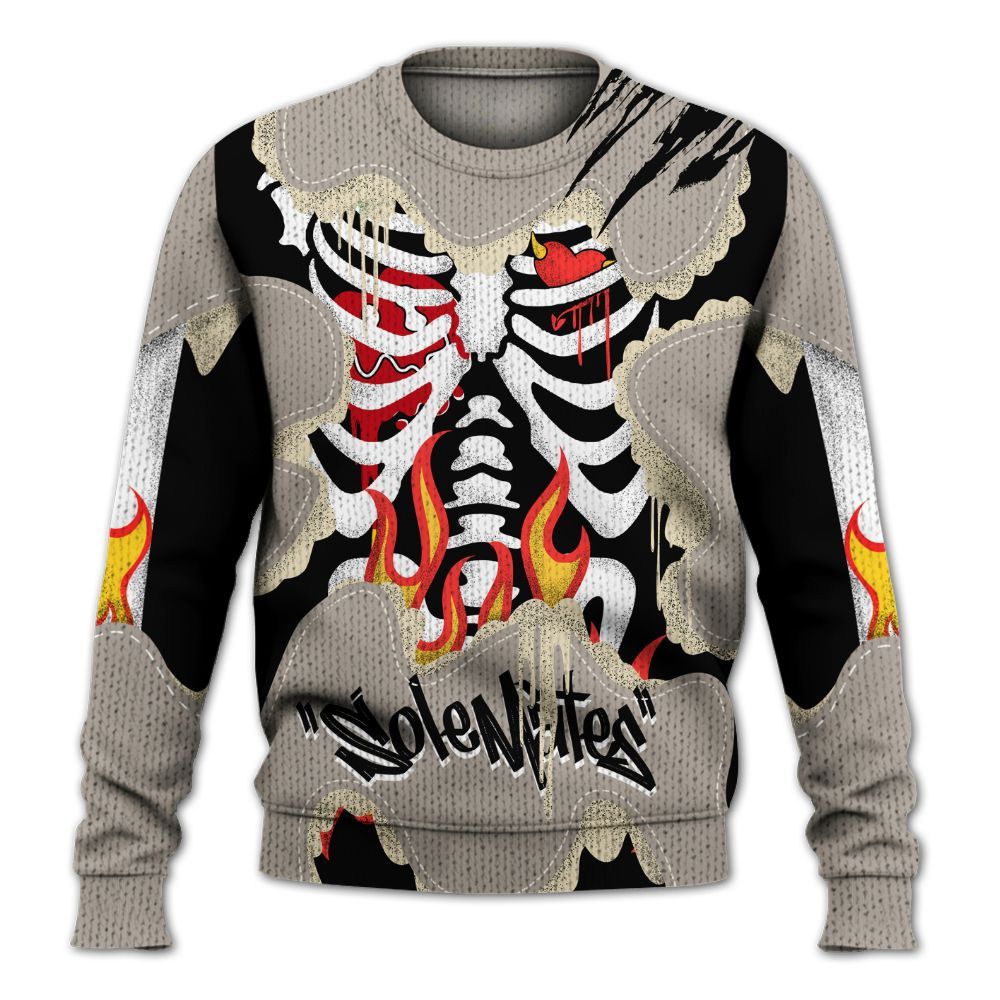 Knitted Sweater To Match El Grito 5s - Skeleton Burning Heart Drip