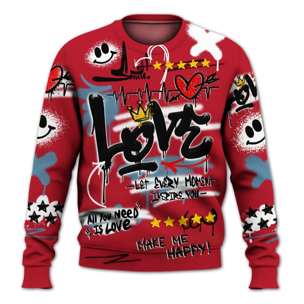 Sweatshirt To Match Retro Raging Bull 5s - Happy Love Beats Graffiti Streetwear All Over Print