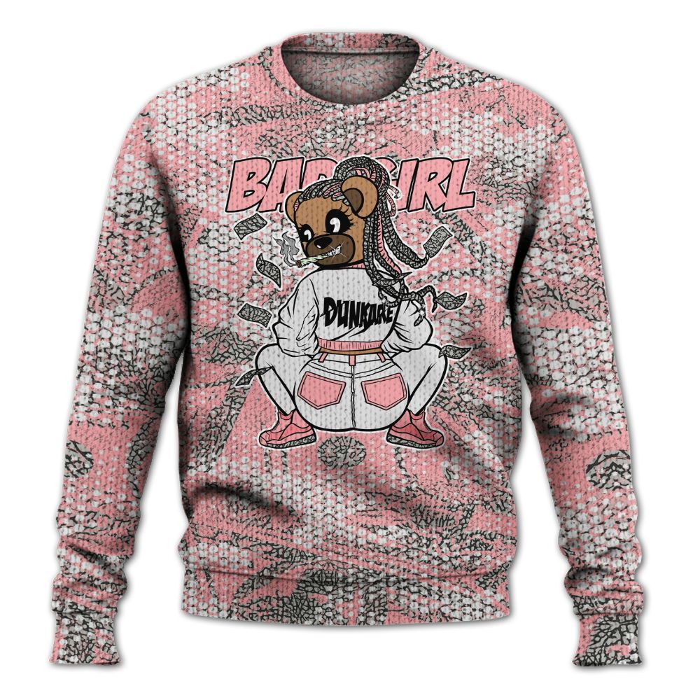 Knitted Sweater To Match Retro Wings 3s - Rebellious Girl Bear Banknotes Art