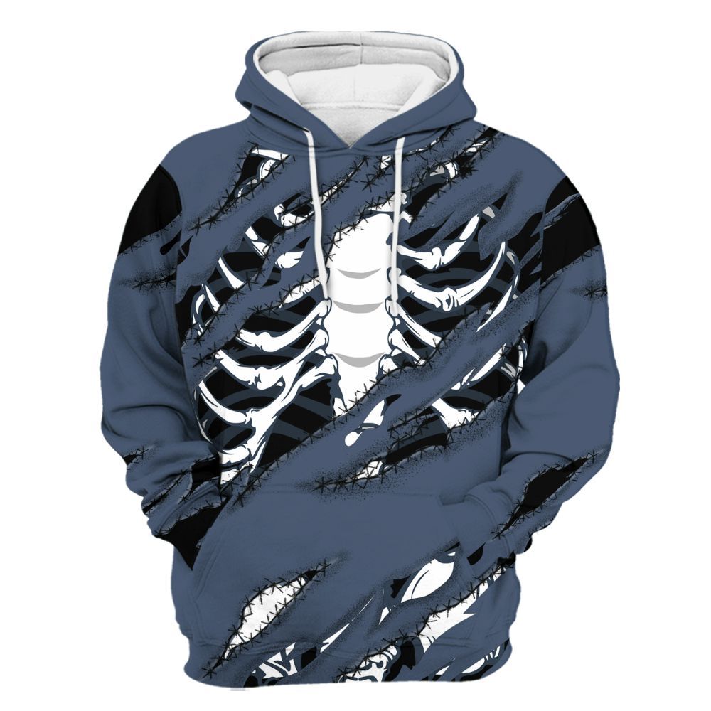 Hoodie To Match Low Diffused Blue 11s - GOT 'EM Skeleton Scratch All Over Print