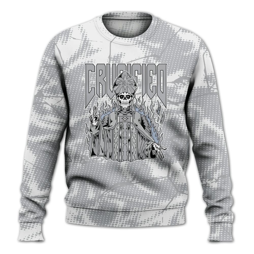 Sweatshirt To Match Low OG Wolf Grey 1s - Crucified Skeleton Crack All Over Print
