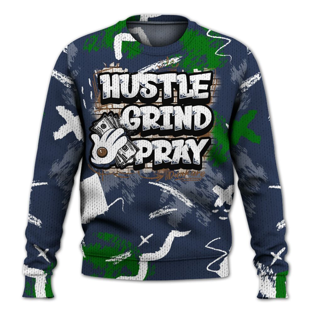 Knitted Sweater To Match Midnight Navy 13s - Hustle Grind Pray Retro