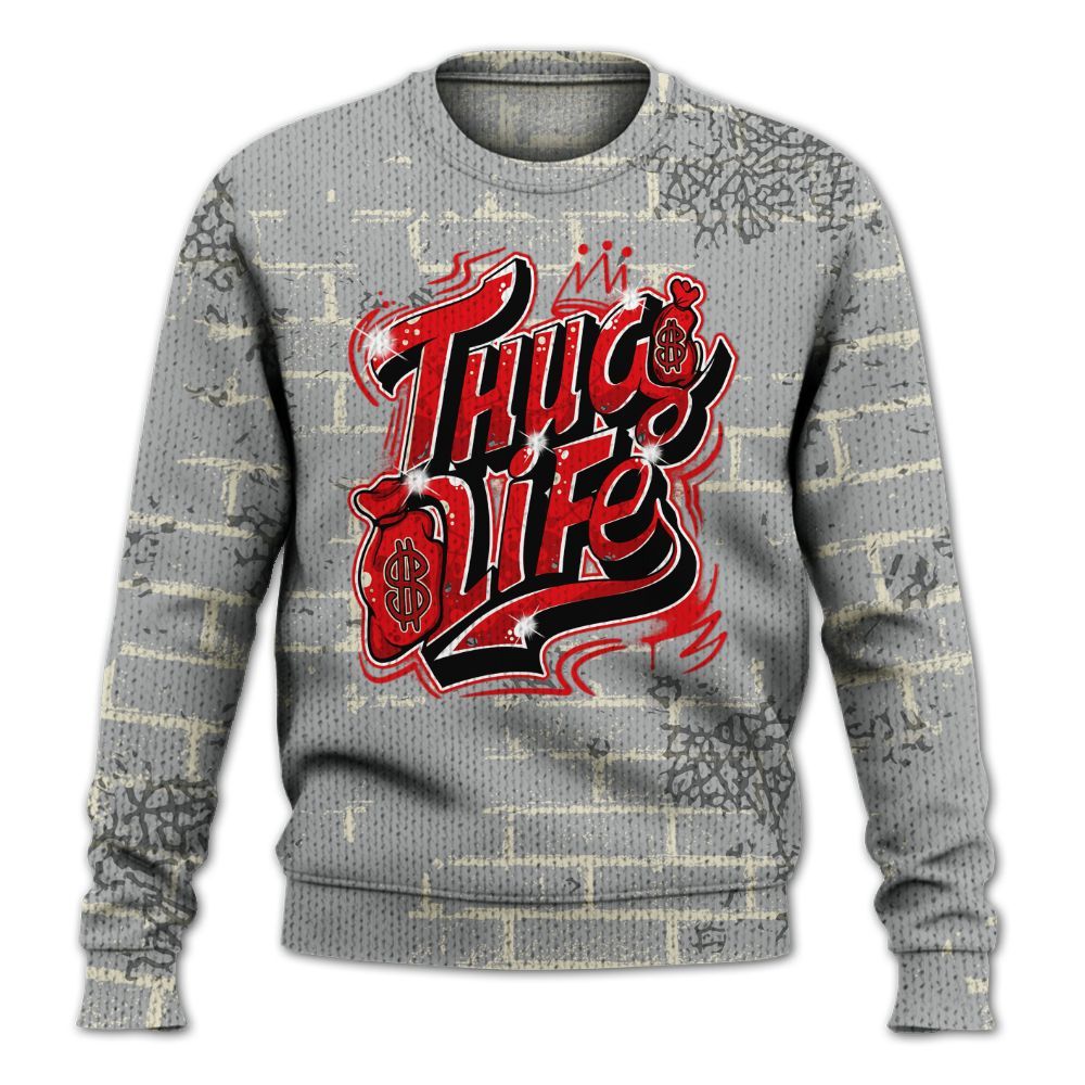 Knitted Sweater To Match Cement Grey 3s - Free Thug Living Graphic Brick Art