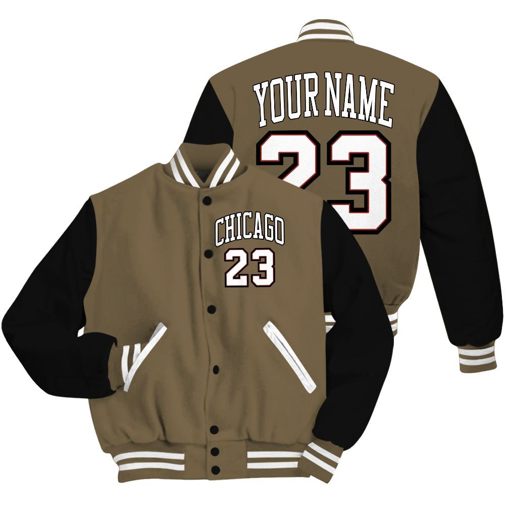 Varsity Jacket To Match Olive 9s - Custom Name Chicago 23 All Over Print