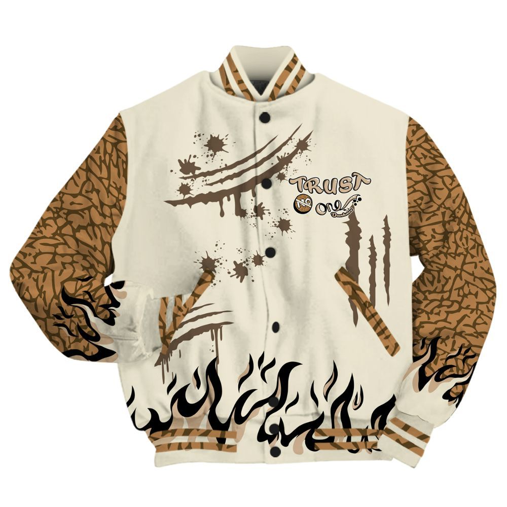 Varsity Jacket To Match Orewood Brown 3s - Graphic Trust No One All Over Print