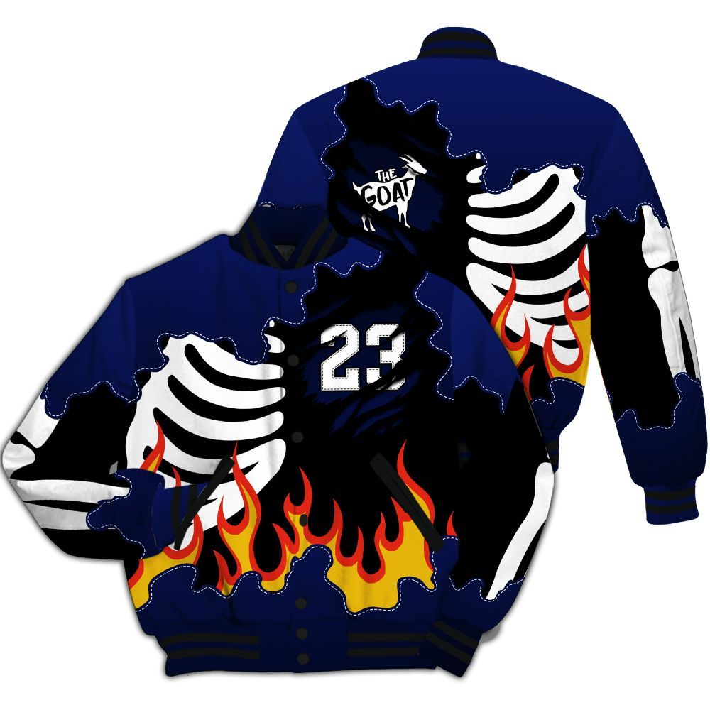 Varsity Jacket To Match Air Max Plus Black Racer Blue - Burning Skeleton 23 G.O.A.T All Over Print