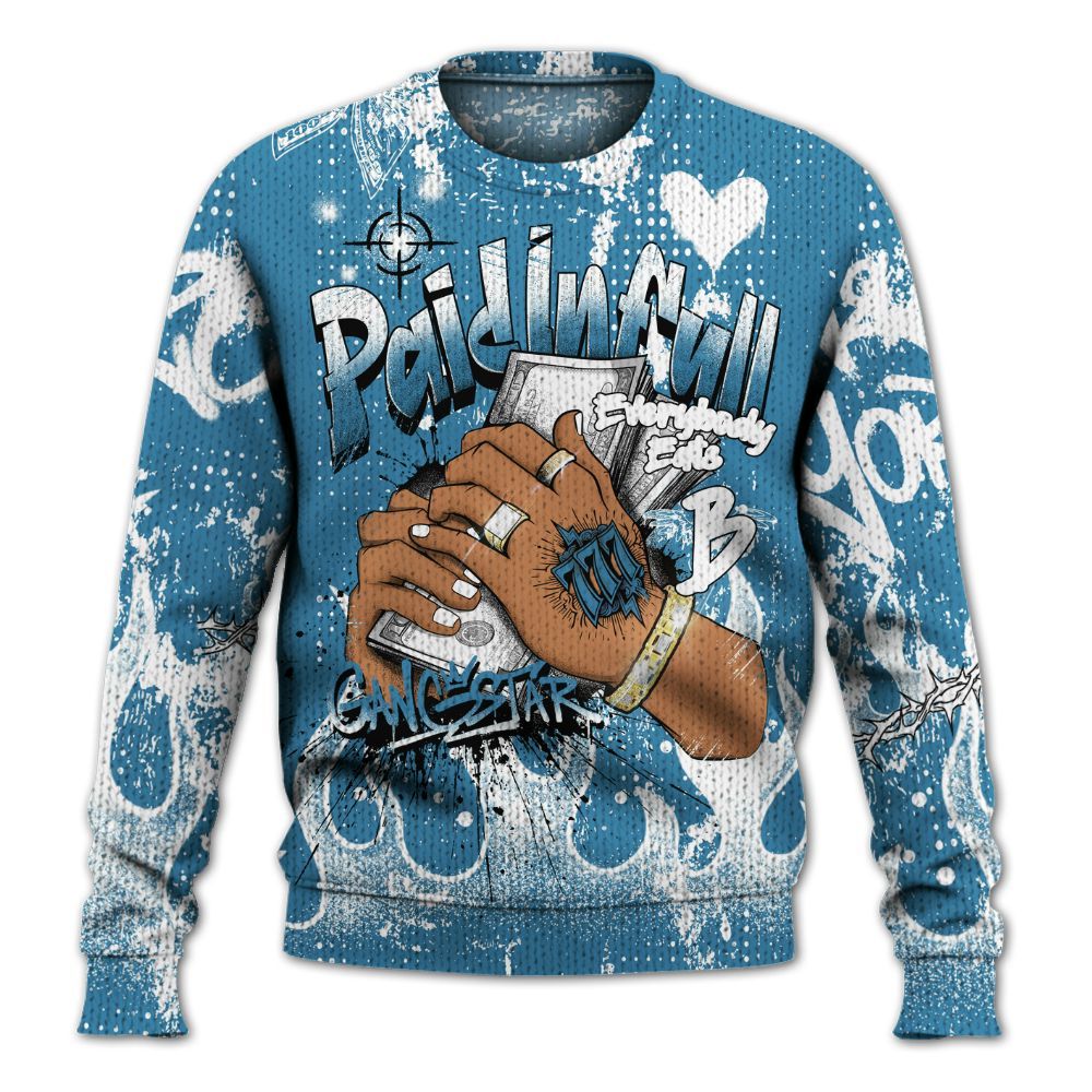 Knitted Sweater To Match High OG UNC Reimagined 1s - Lucky Money Paid In Full Graffiti