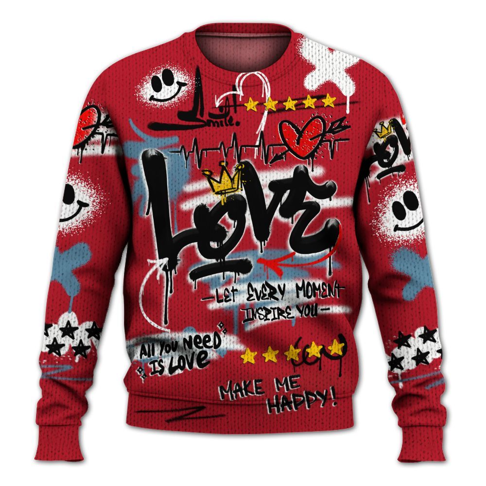 Knitted Sweater To Match Retro Raging Bull 5s - Happy Love Beats Graffiti Streetwear