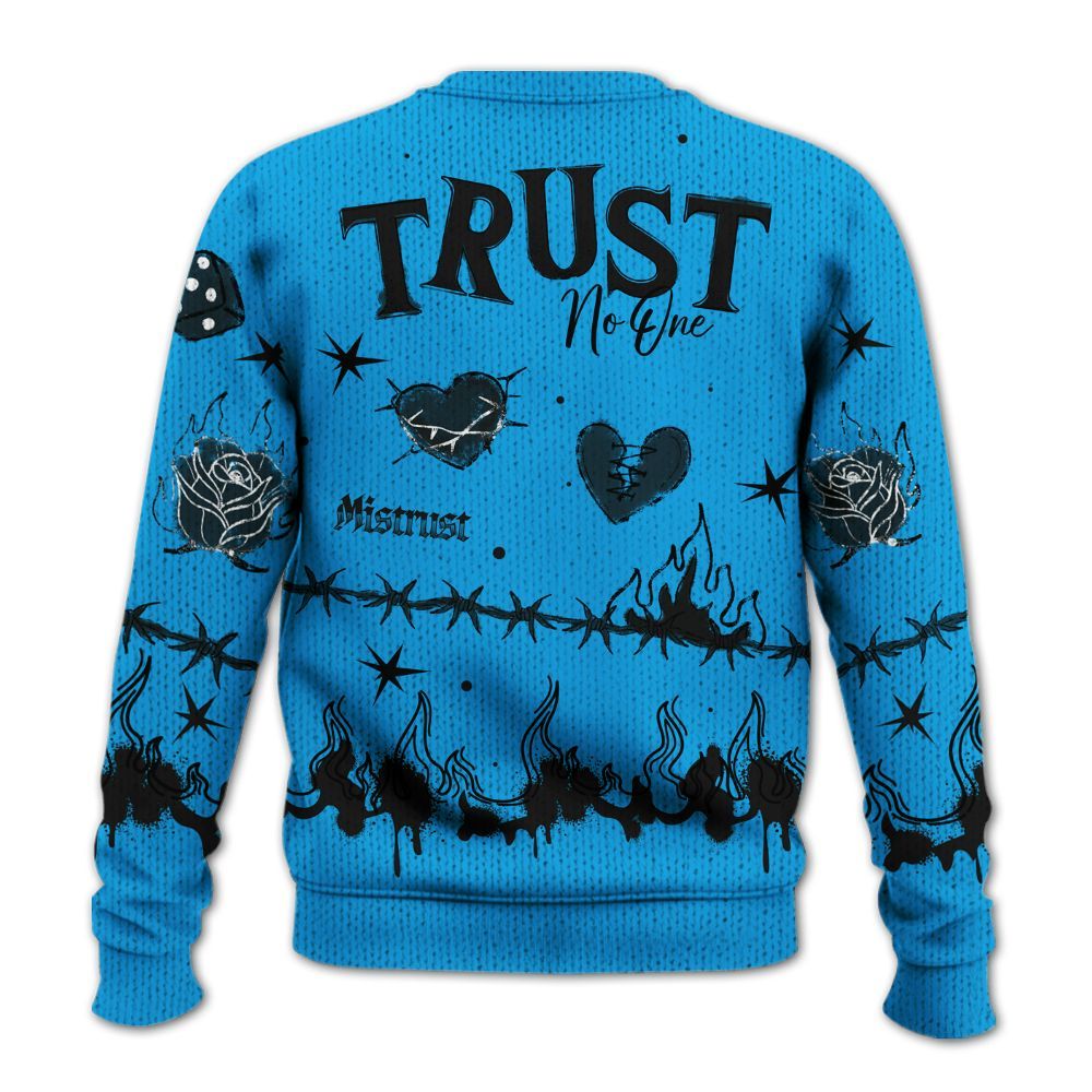 Knitted Sweater To Match Black University Blue 2022 13s - Trust No One Snake-Bite Doodle Crayon