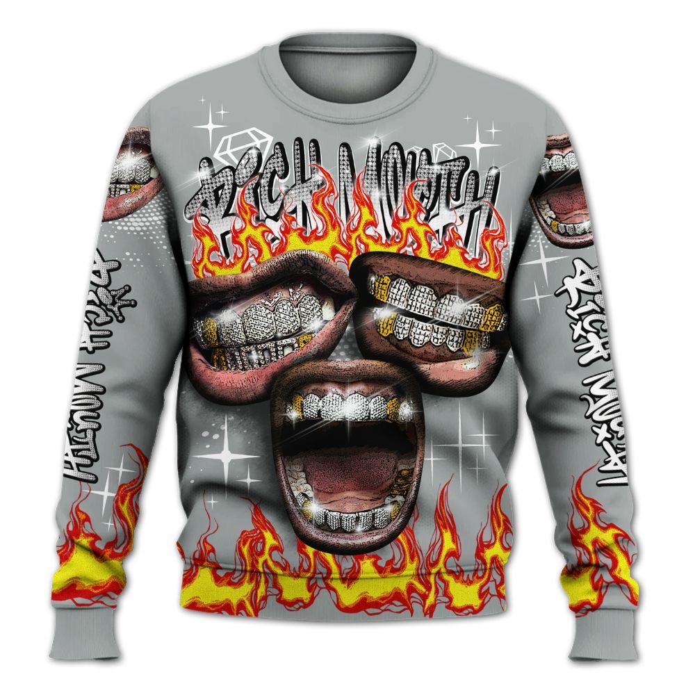 Sweatshirt To Match Dunk Low White Light Smoke Grey - Rich Mouth Fire Rap Retro 90s All Over Print