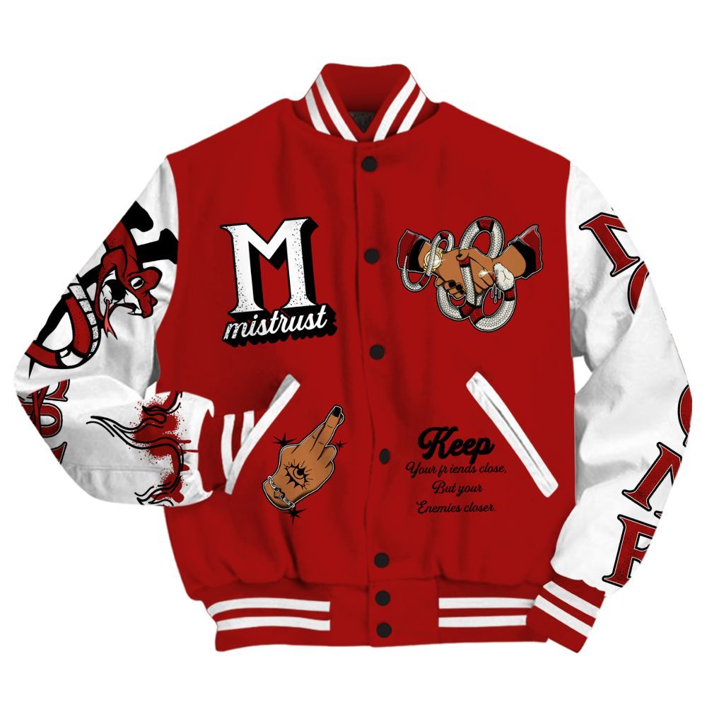 Varsity Jacket To Match Red Taxi 12s - Trust No One Snake-Bite Street Style All Over Print