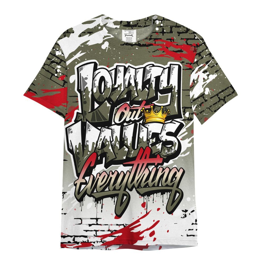 Shirt To Match Low OG Medium Olive 1s - Values Of Loyalty Drip All Over Print