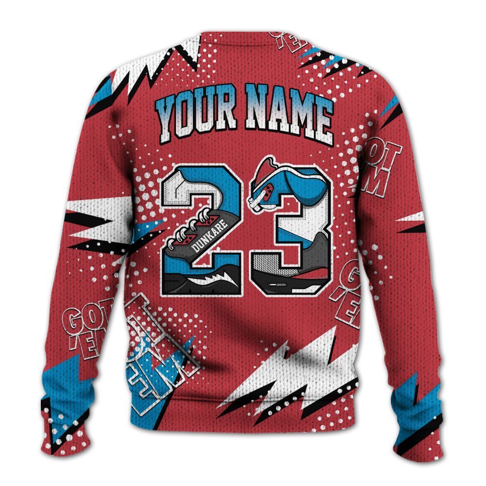 Knitted Sweater To Match High OG University Red Dark Powder Blue 1s - Custom Name Number 23 5s
