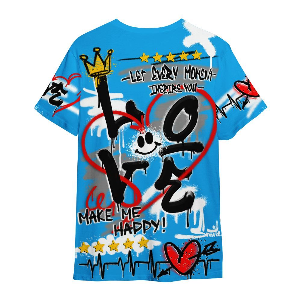 Shirt To Match Black University Blue 2022 13s - Happy Love Beats Graffiti Streetwear All Over Print