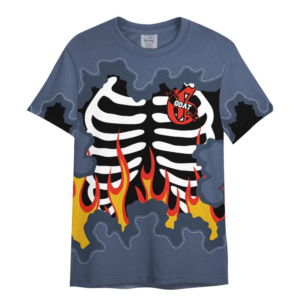 Shirt To Match Low Diffused Blue 11s - G.O.A.T 23 Skeleton Flame Shirt Outfit