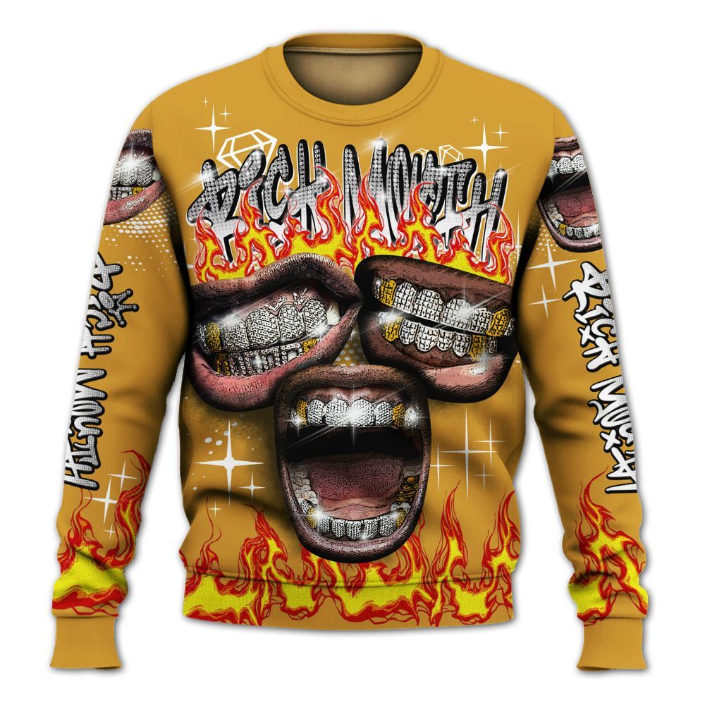 Sweatshirt To Match Dunk Low Wheat Pale Ivory - Rich Mouth Fire Rap Retro 90s All Over Print