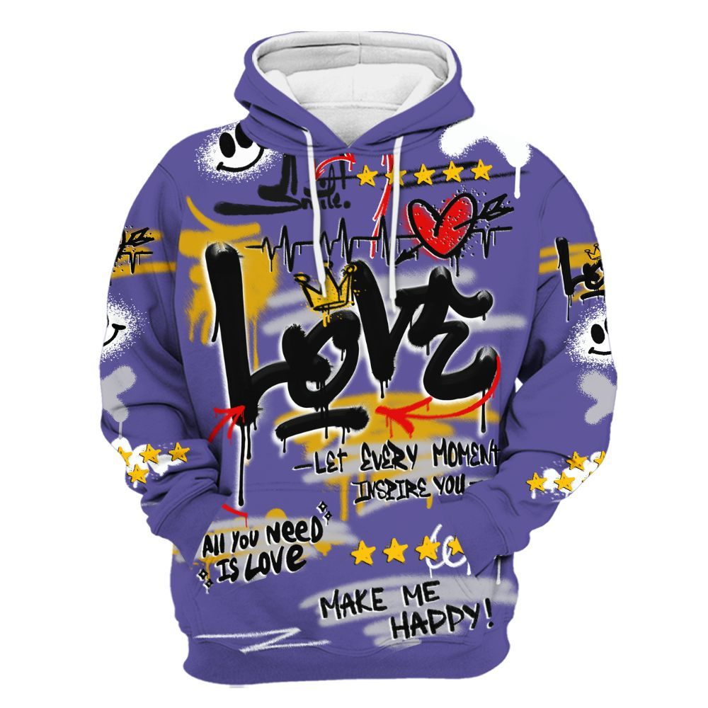 Hoodie To Match Lakeshow 4s - Happy Love Beats Graffiti Streetwear All Over Print