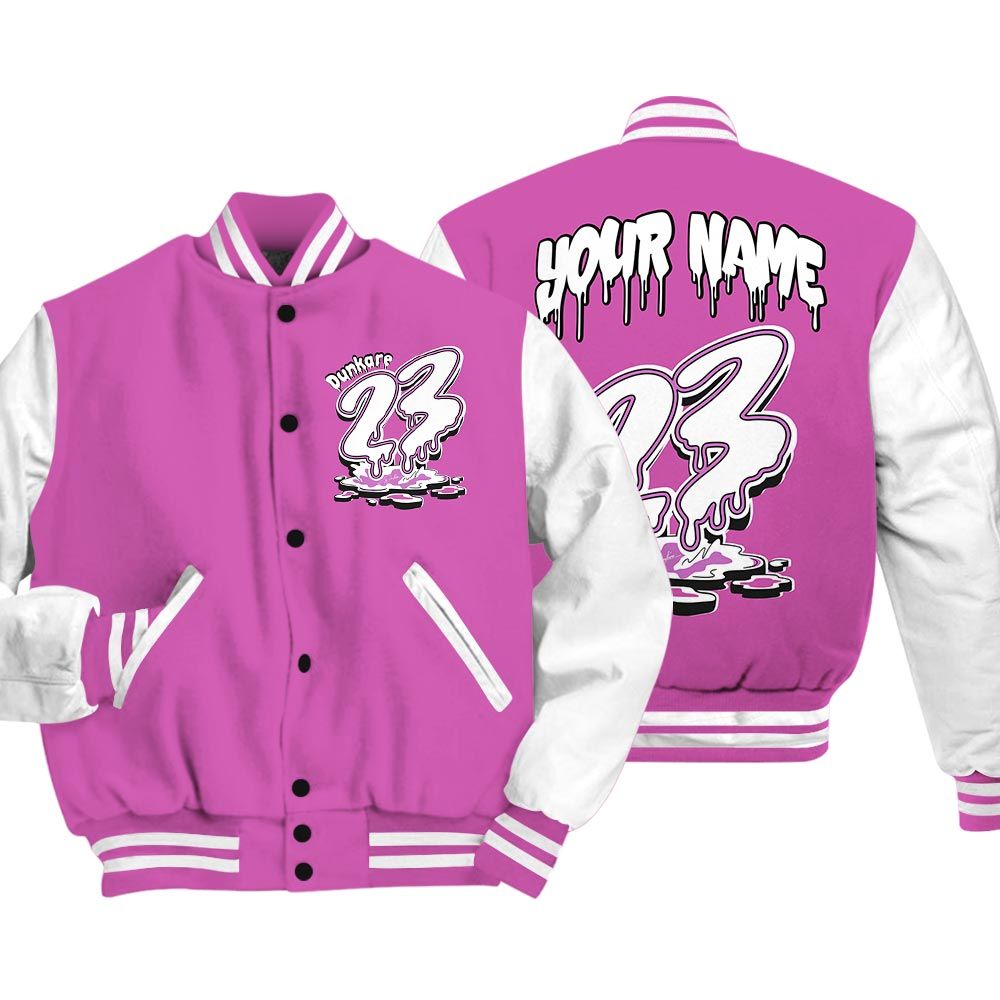Varsity Jacket To Match Varsity Custom Name 23 Drip, Hyper Violet 4s Baseball - To Match Sneaker Hyper Violet 4s Graphic Tee 1904 HDT