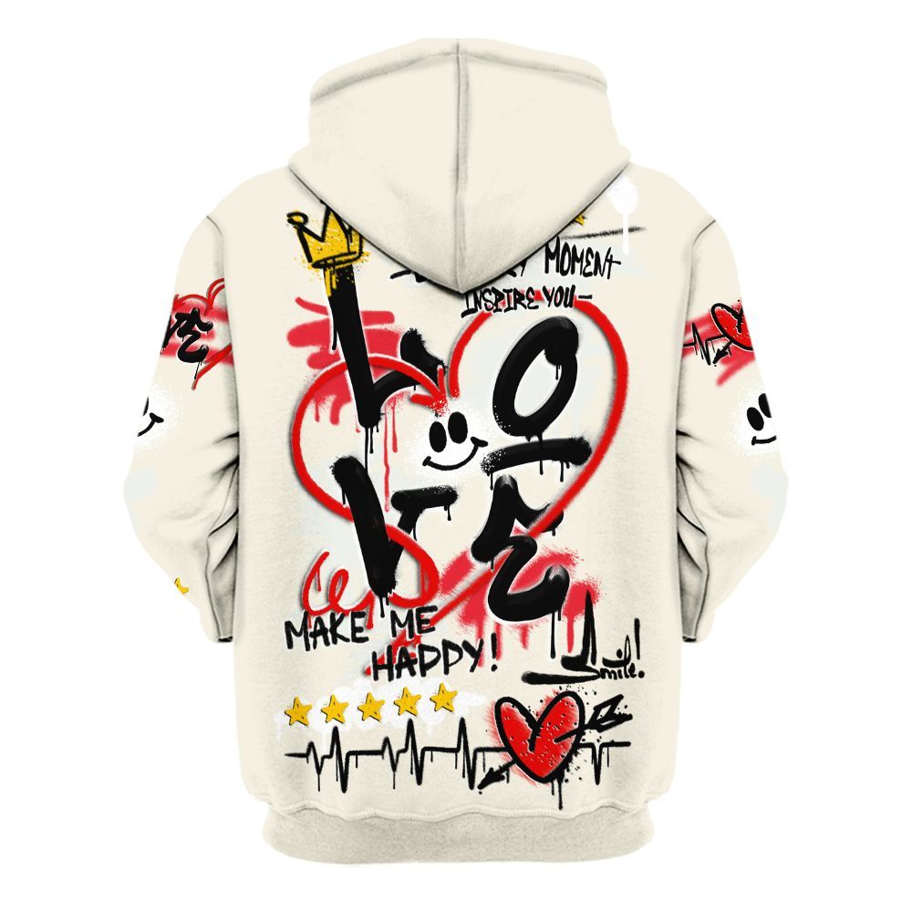 Hoodie To Match Low OG Sail 1s - Happy Love Beats Graffiti Streetwear All Over Print