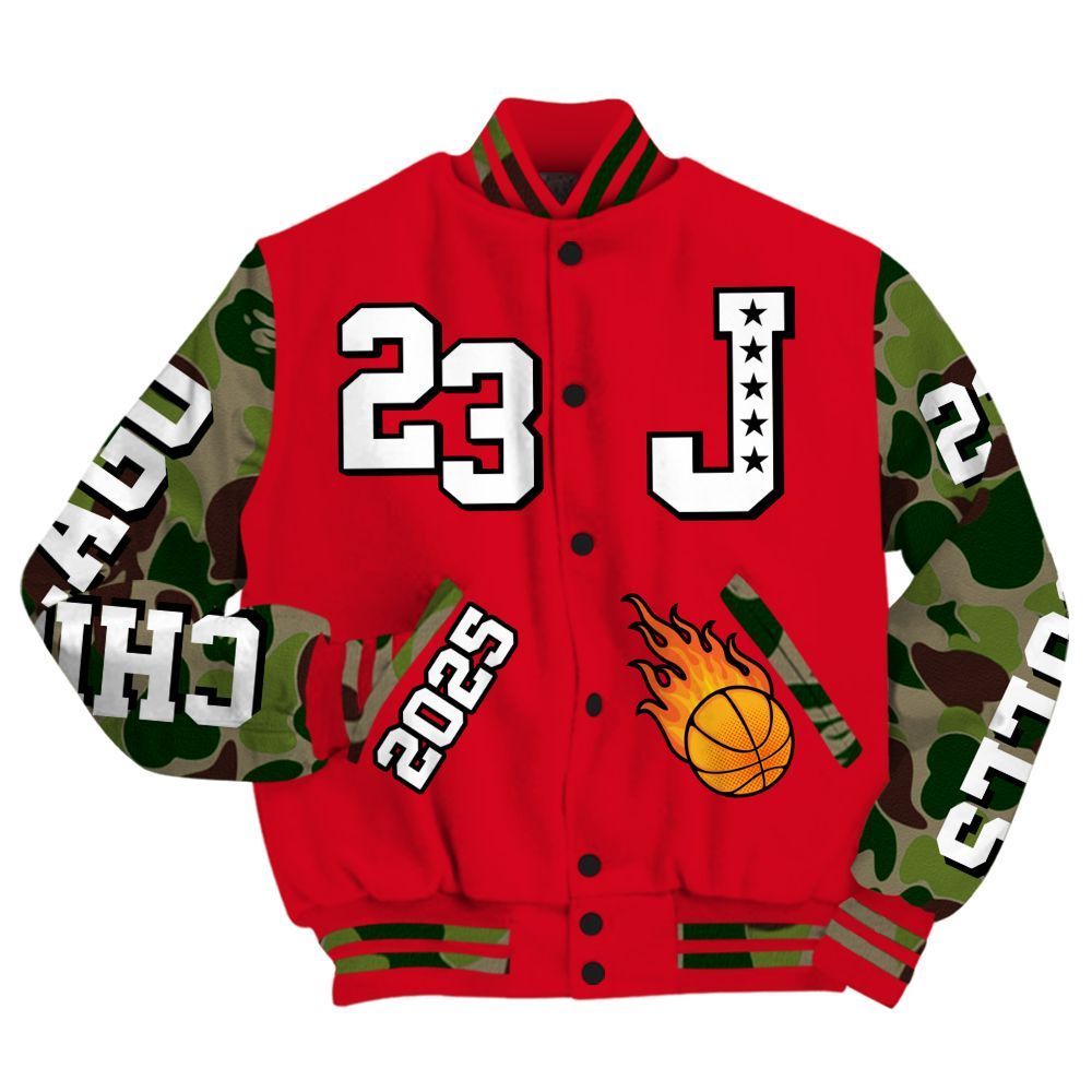 Varsity Jacket To Match Air Max 90 Duck Camo Red - Chicago 23 Basketball All Over Print