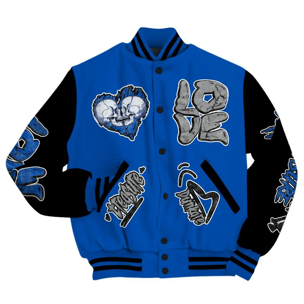 Varsity Jacket To Match Racer Blue 5s - Skull Bear All Over Print