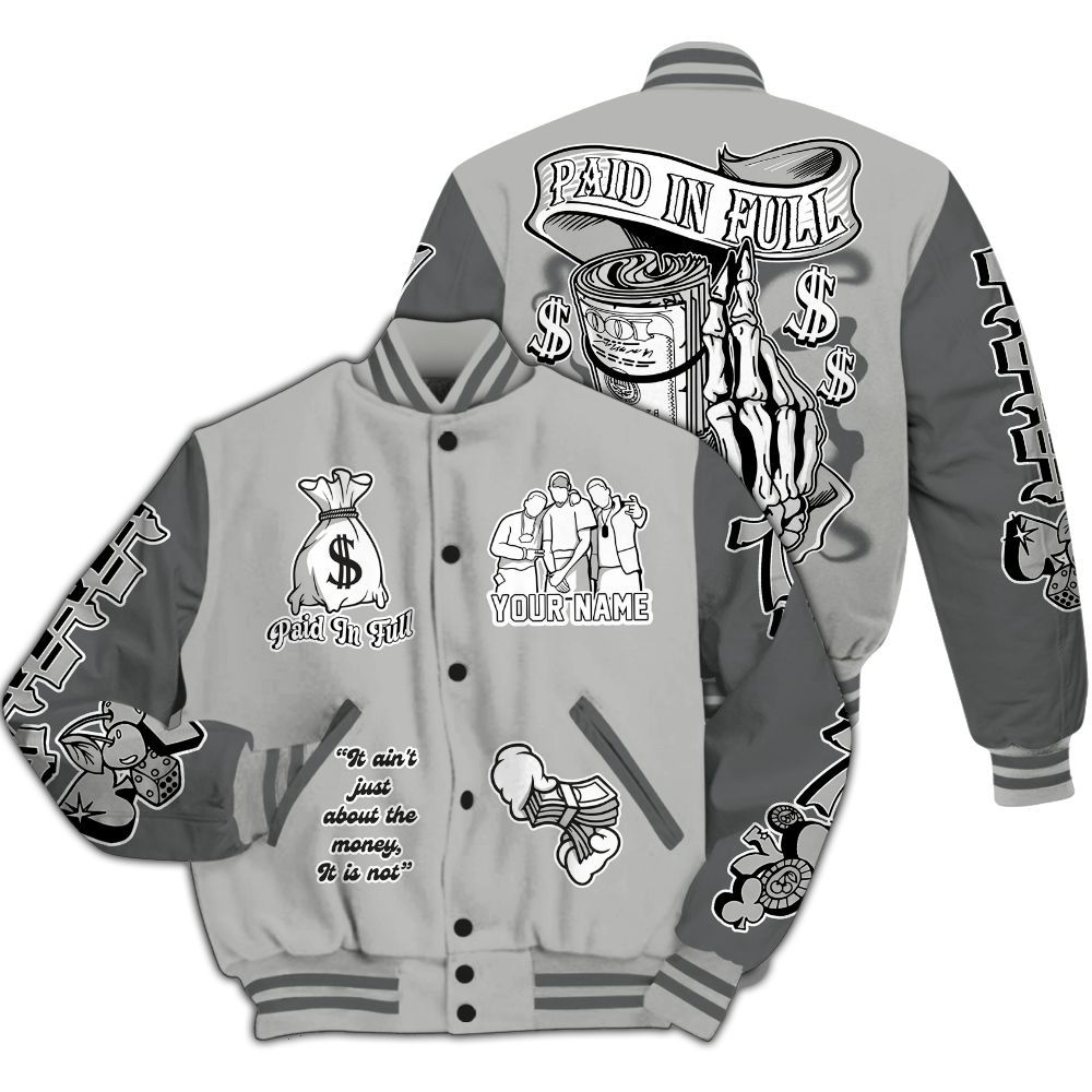 Varsity Jacket To Match Retro Wet Cement 4s - Paid In Full Baseball Varsity Jacket Custom Name All Over Print
