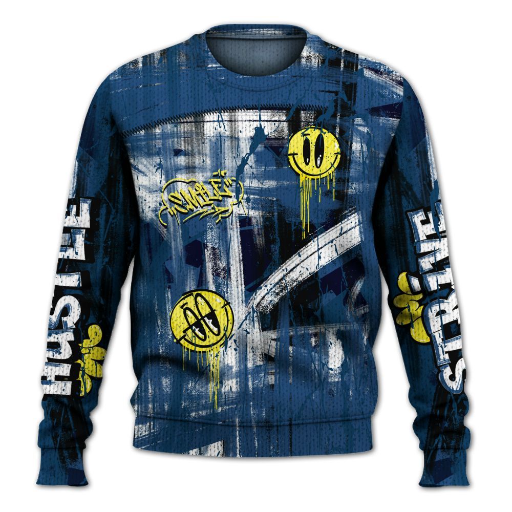 Knitted Sweater To Match High OG Midnight Navy 1s - Money Skull Smile Fire