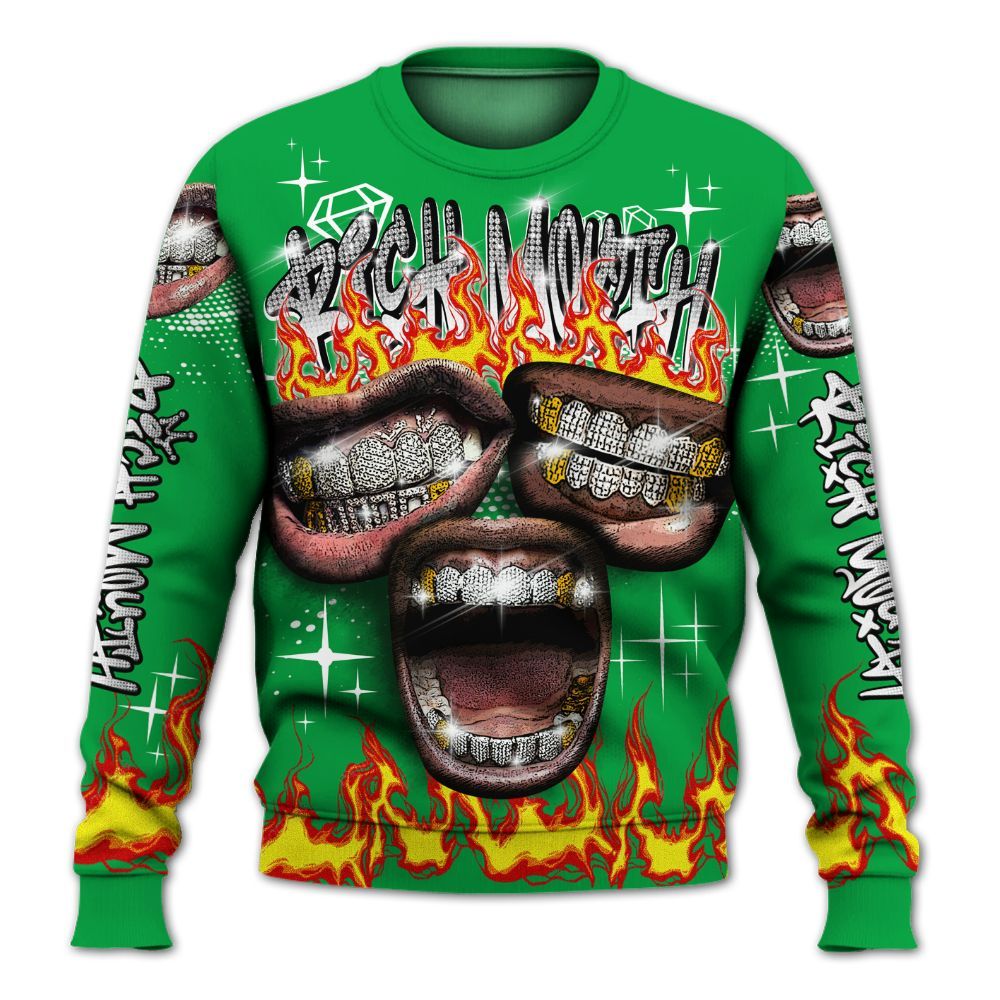 Sweatshirt To Match Low Lucky Green 1s - Rich Mouth Fire Rap Retro 90s All Over Print