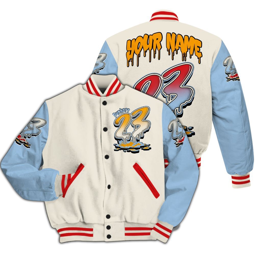 Varsity Jacket To Match Retro High OG Pale Ivory Psychic Blue 1s - Custom Name 23 Drip All Over Print