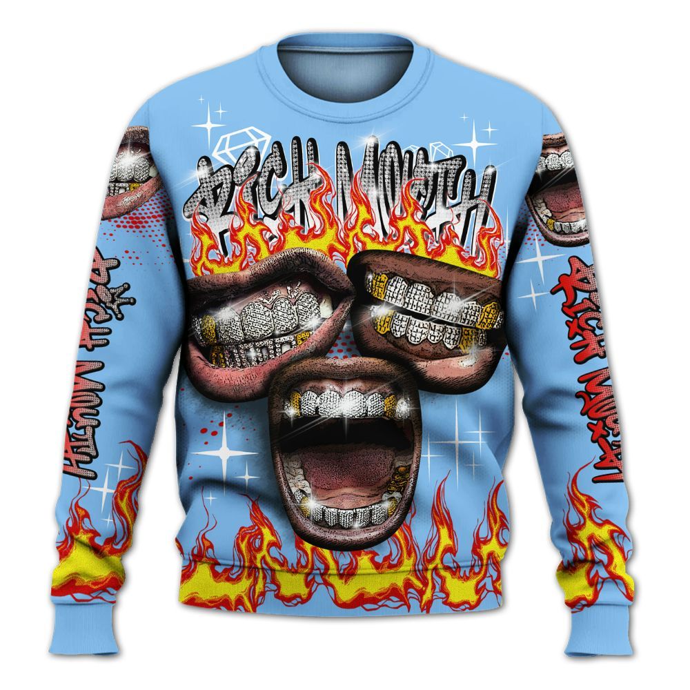 Sweatshirt To Match University Blue 5s - Rich Mouth Fire Rap Retro 90s All Over Print