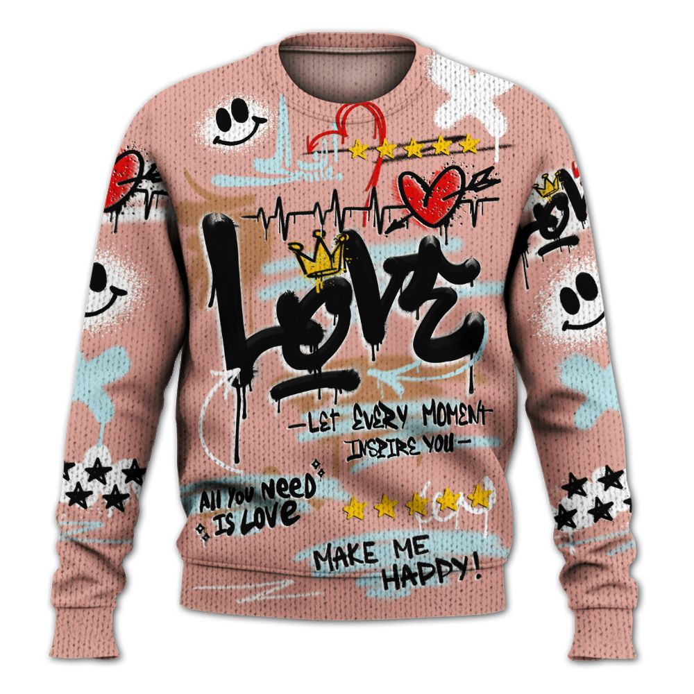 Knitted Sweater To Match Dunk Low Glacier Arctic - Happy Love Beats Graffiti Streetwear