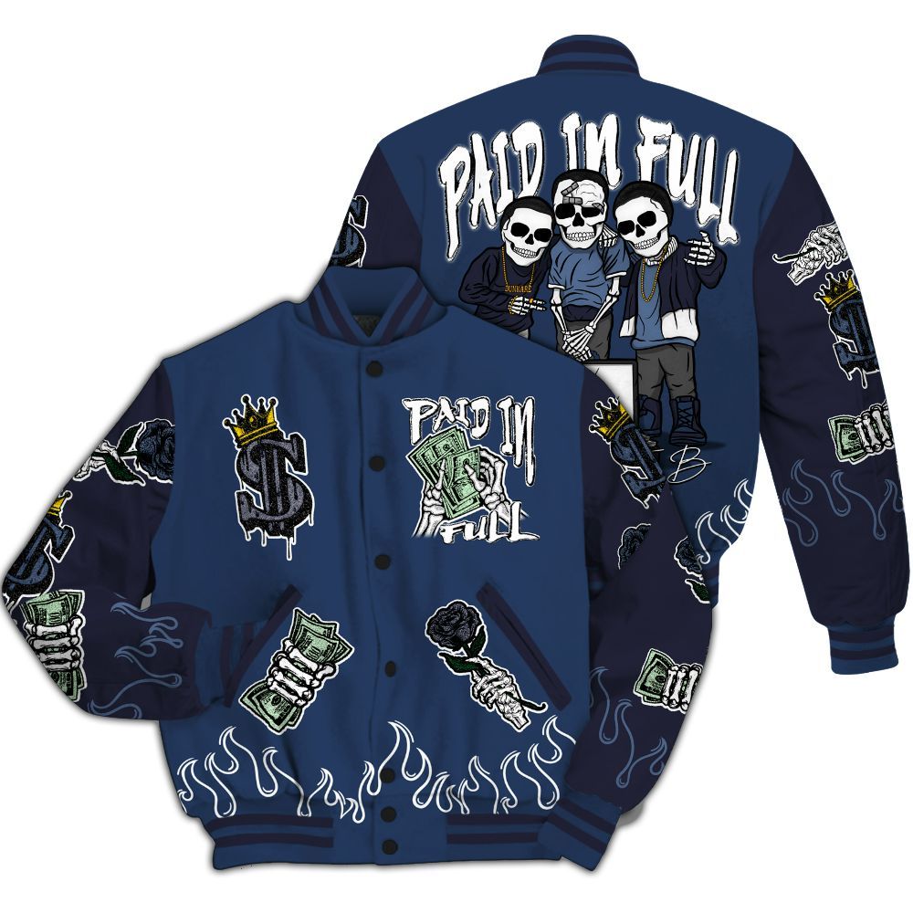 Varsity Jacket To Match Low 85 Metallic Blue 1s - Fire Everybody Paid In All Over Print