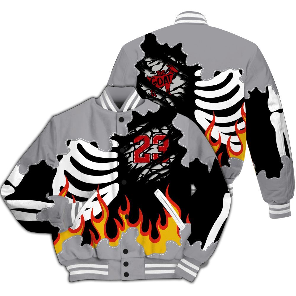 Varsity Jacket To Match Cement Grey 3s - Burning Skeleton 23 G.O.A.T All Over Print