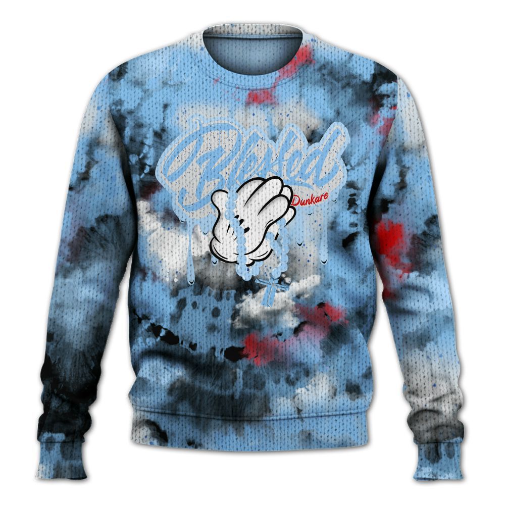 Knitted Sweater To Match University Blue 5s - God Blessed Tie Dye