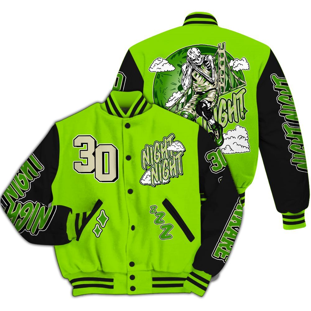 Varsity Jacket To Match Electric Green 6s - Seeya Skeleton All Over Print