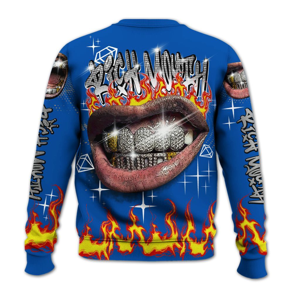 Sweatshirt To Match Racer Blue 5s - Rich Mouth Fire Rap Retro 90s All Over Print